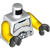 Torse, armure clone trooper commandant ceinture noire et quatre étoiles jaunes motif imprimé, bras jaunes, mains noires (Torso, Armor Clone Trooper Commander Black Belt and Four Yellow Stars Print, Yellow Arms, Black Hands)