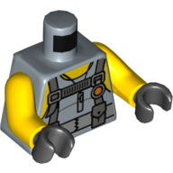 Torse, Gilet avec ceinture utilitaire avec 2 poches, col et épaules jaunes motif imprimé, bras jaunes, mains noires (Torso, Vest with Utility Belt with 2 Pouches, Yellow Neck and Shoulders Print, Yellow Arms, Black Hands)