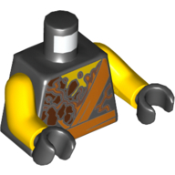 Torse, robe, roches et motif imprimé lave orange, bras jaunes, mains noires (Torso, Robe, Rocks and Orange Lava Print, Yellow Arms, Black Hands)