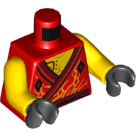 Torse, robe, bordure rouge foncé et ceinture ceinture ceinture, fissures orange, motif imprimé de tatouage rouge foncé, bras jaunes, mains noires (Torso, Robe, Dark Red Trim and Sash Belt, Orange Cracks, Dark Red Tattoo Print, Yellow Arms, Black Hands)