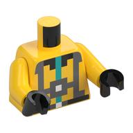 Torse, turquoise foncé pixellisé, gris bleuté clair, noir et gris bleuté foncé Harnais imprimé, bras jaunes, mains noires (Torso, Pixellated Dark Turquoise, Light Bluish Grey, Black, and Dark Bluish Grey Harness Print, Yellow Arms, Black Hands)