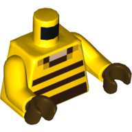 Torse, brun foncé pixelisé, orange et nougat clair Motif imprimé carrés, bras jaunes, mains brun foncé (Torso, Pixelated Dark Brown, Orange and Light Nougat Squares Print, Yellow Arms, Dark Brown Hands)