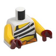Torse, haut à rayures noires/blanches, Motif imprimé ceinture orange, bras jaunes, mains rouge foncé (Torso, Black/White Stripes Top, Orange Sash Print, Yellow Arms, Dark Red Hands)