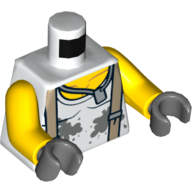 Torse, gilet, rayures gris beige sangles, chaîne avec étiquette de chien motif imprimé, bras jaunes, mains gris bleuté foncé [sans motif] (Torso, Vest, Gray Splotches Tan Straps, Chain with Dog Tag Print, Yellow Arms, Dark Bluish Gray Hands [Plain])
