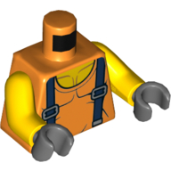 Torse, gilet, haut de poitrine nue, bleu bretelles motif imprimé, bras jaunes, mains gris bleuté foncé (Torso, Vest, Top of Bare Chest, Blue Suspenders Print, Yellow Arms, Dark Bluish Gray Hands)