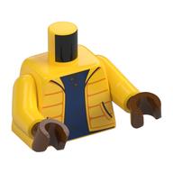 Torse, veste soufflée, poches, motif : chemise bleu foncé, bras jaunes, mains brun rougeâtre (Torso, Puffed Jacket, Pockets, Dark Blue Shirt Print, Yellow Arms, Reddish Brown Hands)