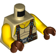 Torse, débardeur, bracelets brun rougeâtre, motif imprimé boucle, bras jaunes, mains brun rougeâtre (Torso, Tank Top, Reddish Brown Straps, Buckle Print, Yellow Arms, Reddish Brown Hands)