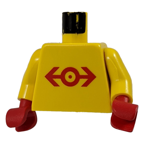 Torse, Train Logo Grand motif imprimé rouge, bras jaunes, mains rouges (Torso, Train Logo Large Red Print, Yellow Arms, Red Hands)
