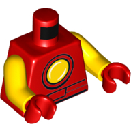 Torse, armure, cercle jaune et ceinture rouge imprimé (Iron Man), bras jaunes, mains rouges (Torso, Armor, Yellow Circle and Red Belt Print (Iron Man), Yellow Arms, Red Hands)