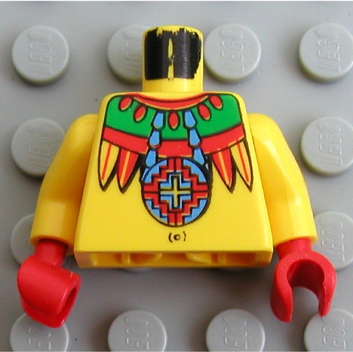 Visuel indicatif Rebrickable de Torse, collier, plumes, motif imprimé nombril (achu), bras jaunes, mains rouges (Torso, Necklace, Feathers, Navel Print (Achu), Yellow Arms, Red Hands)