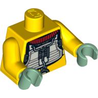 Visuel indicatif Rebrickable de Torse, armure avec poitrine blanche plaque, et panneau de contrôle avec des fils motif imprimé (Trandoshan), bras jaunes, mains vert sable (Torso, Armor with White Chest Plate, and Control Panel with Wires Print (Trandoshan), Yellow Arms, Sand Green Hands)