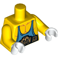 Visuel indicatif Rebrickable de Torse, motif : muscles avec débardeur bleu moyen et ceinture, bras jaunes, mains blanches (Torso, Muscles with Medium Blue Tank Top and Belt Print, Yellow Arms, White Hands)