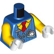 Torse, gilet rayé bleu clair vif, chemise jaune, cravate rouge, motif imprimé Pocketwatch, bras jaunes, mains blanches (Torso, Bright Light Blue Striped Vest, Yellow Shirt, Red Tie, Pocketwatch Print, Yellow Arms, White Hands)