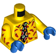 Torse, chemise avec des poivrons, cravate noire avec des points motif imprimé, bras jaunes avec des poivrons motif imprimé, mains bleues (Torso, Shirt with Peppers, Black Tie with Dots Print, Yellow Arms with Peppers Print, Blue Hands)