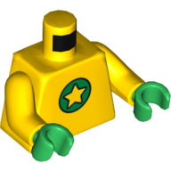 Torse, étoile jaune sur motif imprimé cercle vert, bras jaunes, mains vertes (Torso, Yellow Star on Green Circle Print, Yellow Arms, Green Hands)