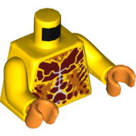 Torse, poitrine nue avec taches rouges foncées et patchs orange motif imprimé, bras jaunes, mains orange (Torso, Bare Chest with Dark Red Spots and Orange Patches Print, Yellow Arms, Orange Hands)