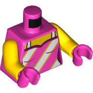Torse, débardeur, sangles gris bleuté clair et 3 bandes diagonales, motif imprimé étoiles argentées, bras jaunes, mains rose foncé (Torso, Tank Top, Light Bluish Gray Straps and 3 Diagonal Stripes, Silver Stars Print, Yellow Arms, Dark Pink Hands)