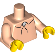 Visuel indicatif Rebrickable de Torse, chemise avec ficelle (bolo) cravate motif imprimé, bras nougat clair, mains jaunes (Torso, Shirt with String (Bolo) Tie Print, Light Nougat Arms, Yellow Hands)