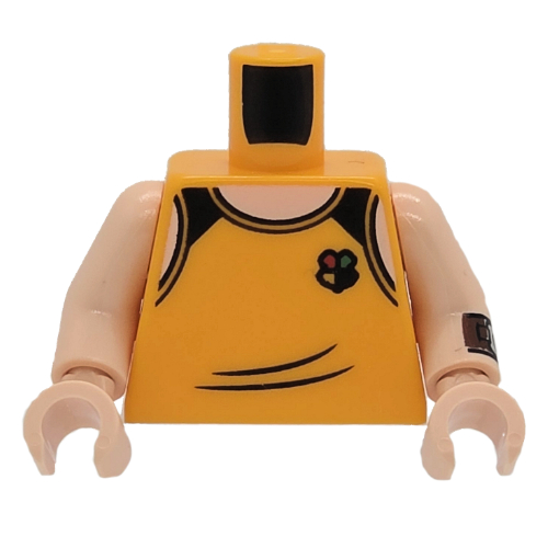 Visuel indicatif Rebrickable de Torse, débardeur, bord noir, 'DIGGORY' sur le dos, motif imprimé bracelet brun rougeâtre, bras et mains nougat clair (Torso, Tank Top, Black rim, 'DIGGORY' on Back, Reddish Brown Wrist Band Print, Light Nougat Arms and Hands)
