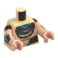 Visuel indicatif Rebrickable de Torse, tunique, brun foncé/turquoise foncé perles, foulard, armure d'argent sur le motif imprimé d'armes, bras et mains nougat clair (Torso, Tunic, Dark Brown/Dark Turquoise Beads, Neckerchief, Silver Armour On Arms Print, Light Nougat Arms and Hands)