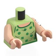Visuel indicatif Rebrickable de Torse, chemise, fleurs vertes, garniture, bandage blanc sur le modèle imprimé bras, bras et mains nougat clair (Torso, Shirt, Green Flowers, Trim, White Bandage on Arm Print, Light Nougat Arms and Hands)