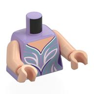 Torse, robe lavande, Motif imprimé lignes blanches/bleues sable, bras et mains nougat clair (Torso, Lavender Dress, White/Sand Blue Lines Print, Light Nougat Arms and Hands)