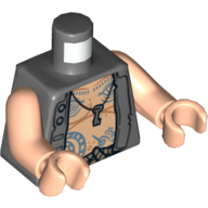 Visuel indicatif Rebrickable de Torse, gilet ouvert sur la poitrine avec tatouages et motif imprimé clé, bras et mains nougat clair (Torso, Vest Open over Chest with Tattoos and Key Print, Light Nougat Arms and Hands)