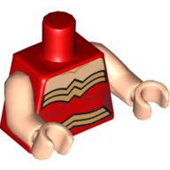 Visuel indicatif Rebrickable de Torse, haut licou avec bordure dorée et motif imprimé ceinture (femme prodige), bras et mains nougat clair (Torso, Halter Top with Gold Trim and Belt Print (Wonder Woman), Light Nougat Arms and Hands)