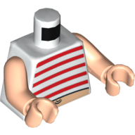 Visuel indicatif Rebrickable de Torse, débardeur, rayures rouges et bouton du ventre (nombril) motif imprimé, bras et mains nougat clair (Torso, Tank Top, Red Stripes and Belly Button (Navel) Print, Light Nougat Arms and Hands)
