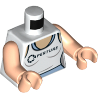 Visuel indicatif Rebrickable de Torse, débardeur avec 'APERTURE' sur motif imprimé bleu clair (chell), bras nougat clair, mains nougat clair (Torso, Tank Top with 'APERTURE' over Bright Light Blue Tank Top Print (Chell), Light Nougat Arms, Light Nougat Hands)
