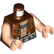 Visuel indicatif Rebrickable de Torse, veste recadrée avec visage de lion, et motif imprimé ceinture zèbre, bras et mains nougat clair (Torso, Cropped Vest with Lion Face, and Zebra Belt Print, Light Nougat Arms and Hands)