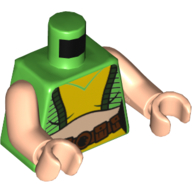 Visuel indicatif Rebrickable de Torse, crop haut, lignes noires, devant jaune, ceinture utilitaire marron motif imprimé, bras et mains nougat clair (Torso, Crop Top, Black Lines, Yellow Front, Brown Utility Belt Print, Light Nougat Arms and Hands)