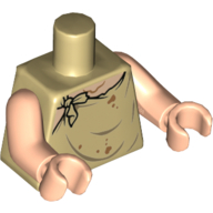 Visuel indicatif Rebrickable de Torse, blouse, cou de nougat clair, avec des taches imprimées (dobby), bras et mains nougat clair (Torso, Tatty Smock, Light Nougat Neck, with Stains Print (Dobby), Light Nougat Arms and Hands)