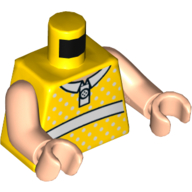 Visuel indicatif Rebrickable de Torse, robe, bande blanche, collier blanc, bouton, motif imprimé points blancs, bras et mains nougat clair (Torso, Dress, White Band, White Collar, Button, White Dots Print, Light Nougat Arms and Hands)