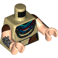 Torse, tunique, ceinture brun rougeâtre, rouge, vert et rougeâtre colliers de perles marron motif imprimé, bras et mains de nougat clair avec manches brun rougeâtre et foncé bleu gris Bracelets motif imprimé (Torso, Tunic, Reddish Brown Belt, Red, Green, and Reddish Brown Bead Necklaces Print, Light Nougat Arms and Hands with Reddish Brown Sleeves and Dark Bluish Gray Bracelets Print)