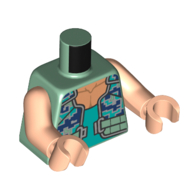 Visuel indicatif Rebrickable de Torse, carrés violet foncé/turquoise foncée, motif : gilet turquoise foncé, bras et mains nougat clair (Torso, Dark Purple/Dark Turquoise Squares, Dark Turquoise Vest Print, Light Nougat Arms and Hands)