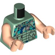 Visuel indicatif Rebrickable de Torse, chemise camouflage bleu foncé/turquoise foncé/vert sable, motif imprimé ceinture utilitaire, bras et mains nougat clair (Torso, Dark Blue/Dark Turquoise/Sand Green Camouflage Shirt, Utility Belt Print, Light Nougat Arms and Hands)