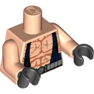Visuel indicatif Rebrickable de Torse, poitrine nue, muscles avec bretelles bleu foncé et motif imprimé ceinture argentée, bras nougat clair, mains noires (Torso, Bare Chest, Muscles with Dark Blue Suspenders and Silver Belt Print, Light Nougat Arms, Black Hands)