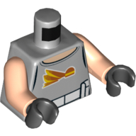 Torse, gilet avec cou de nougat clair, logo du dîner de dex et motif imprimé ceinture utilitaire blanc, bras nougat clair, mains noires (Torso, Vest with Light Nougat Neck, Dex's Diner Logo and White Utility Belt Print, Light Nougat Arms, Black Hands)