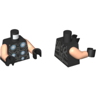 Torse, armure, 6 cercles d'argent imprimé (Thor), bras nougat clair, mains noires (Torso, Armor, 6 Silver Circles Print (Thor), Light Nougat Arms, Black Hands)
