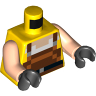 Visuel indicatif Rebrickable de Torse, salopettes pixellisées, brun rougeâtre et orange foncé carrés motif imprimé, bras nougat clair, mains noires (Torso, Pixelated Overalls, Reddish Brown and Dark Orange Squares Print, Light Nougat Arms, Black Hands)