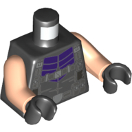 Torse, Gilet avec sous-vêtement violet foncé, modèle imprimé harnais, bras nougat clair, mains noires (Torso, Vest with Dark Purple Undershirt, Harness Print, Light Nougat Arms, Black Hands)