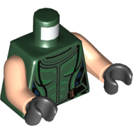 Visuel indicatif Rebrickable de Torse, corps, Vert et Noir Motif imprimé détaillé, bras nougat clair, mains noires (Torso, Bodysuit, Green and Black Detailing Print, Light Nougat Arms, Black Hands)
