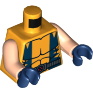 Visuel indicatif Rebrickable de Torse, Muscles avec gilet bleu foncé et ceinture avec motif imprimé boucle (Wolverine), bras nougat clair, mains bleu foncé (Torso, Muscles with Dark Blue Vest and Belt with Buckle Print (Wolverine), Light Nougat Arms, Dark Blue Hands)