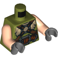 Visuel indicatif Rebrickable de Torse, gilet avec col en fourrure, sangles et boucles motif imprimé, bras nougat clair, mains gris bleuté foncé (Torso, Vest with Fur Collar, Straps and Buckles Print, Light Nougat Arms, Dark Bluish Gray Hands)