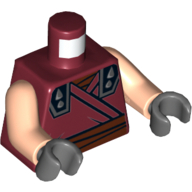 Visuel indicatif Rebrickable de Torse, robe avec ceinture marron et gris et noir Épaule Plaques motif imprimé, bras nougat clair, mains gris bleuté foncé (Torso, Robe with Brown Belt and Gray and Black Shoulder Plates Print, Light Nougat Arms, Dark Bluish Gray Hands)