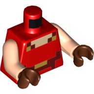 Torse, rouge foncé pixellisé, nougat clair, et motif imprimé de carrés d'or, bras nougat clair, mains brun rougeâtre (Torso, Pixelated Dark Red, Light Nougat, and Gold Squares Print, Light Nougat Arms, Reddish Brown Hands)