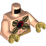 Torse, muscles avec ceintures en or et boucle rouge avec motif imprimé faucon noir, bras nougat clair, mains or nacré (Torso, Muscles with Gold Belts and Red Buckle with Black Hawk Print, Light Nougat Arms, Pearl Gold Hands)