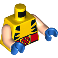 Torse, corps, bandes d'animaux noirs et ceinture rouge avec rouge 'X' sur motif imprimé boucle jaune (Wolverine), bras nougat clair, mains bleues (Torso, Bodysuit, Black Animal Stripes and Red Belt with Red 'X' on Yellow Buckle Print (Wolverine), Light Nougat Arms, Blue Hands)