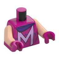 Torse, contour des muscles, haut cape violet foncé, motif imprimé lavande 'M', bras nougat clair, mains magenta (Torso, Muscles Outline, Dark Purple Cape Top, Lavender 'M' Print, Light Nougat Arms, Magenta Hands)